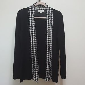Carolyn Taylor Black Cardigan Houndstooth Accent L